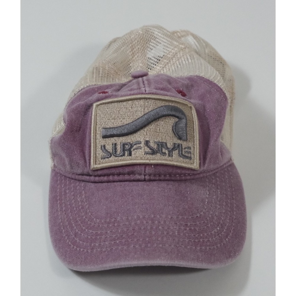Surf Style Trucker Hat Unisex OS Purple Tan Logo‎ Patch Mesh Snapback Distressed